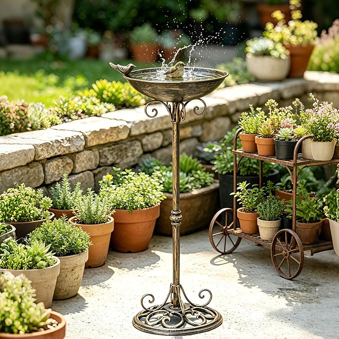 27.6" H Cast Iron BirdBaths for Outdoors,Metal Bird Bath for Outside | Standing Bird Feeder,Home Garden Lawn Yard Decorations