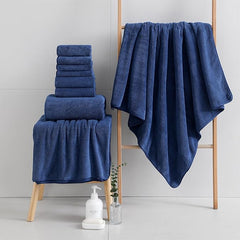 18 Piece Microfiber Bath Towels Set - 6 Bath Sheets,6 Hand Towels And 6 Washcloths,Soft Family Towels,Highly Absorbent Bathroom Towel,Quick Dry Shower Towel Luxury Towels For Hotel Spa Dorm-Navy Blue
