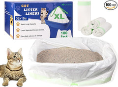 100 PCS Jumbo Cat Litter Box Liners for Large Litter Tray, 36"x19" | 3MIL Extra Thick, Heavy Duty, Tear & Leak Resistant, Drawstring Close