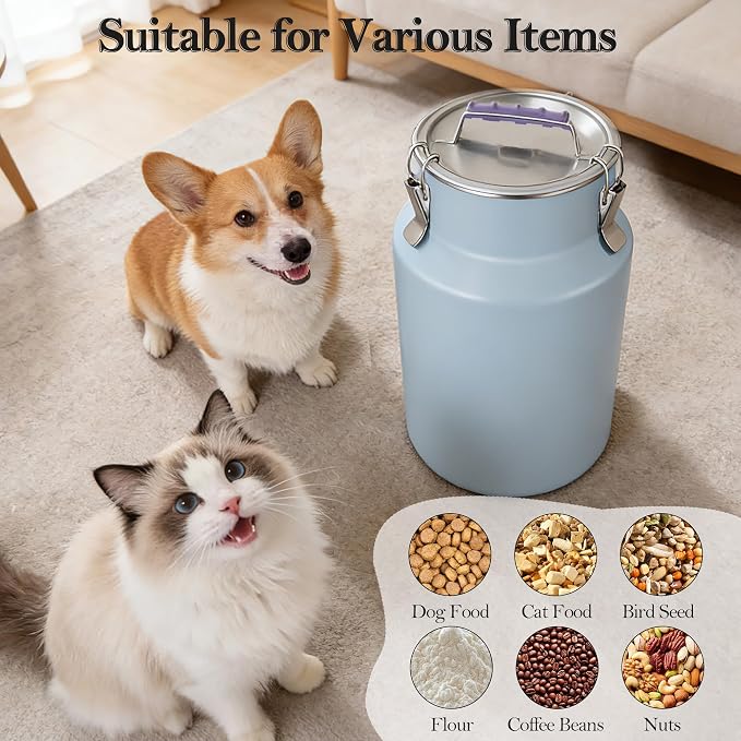 25 lb Stainless Steel Dog Food Storage Container, Airtight Metal Pet Food Canister with Lid & Scoop for Dog Cat Kibble, Heavy Duty for Daily Use, Keeps Kibble Fresh & Crunchy