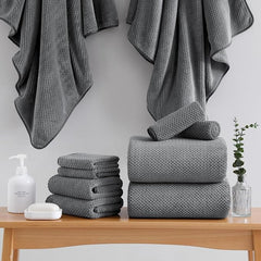 18 Piece Microfiber Bath Towels Set - 6 Bath Sheets,6 Hand Towels And 6 Washcloths,Soft Family Towels,Highly Absorbent Bathroom Towel,Quick Dry Shower Towel Luxury Towels For Hotel Spa Dorm-Dark Gray