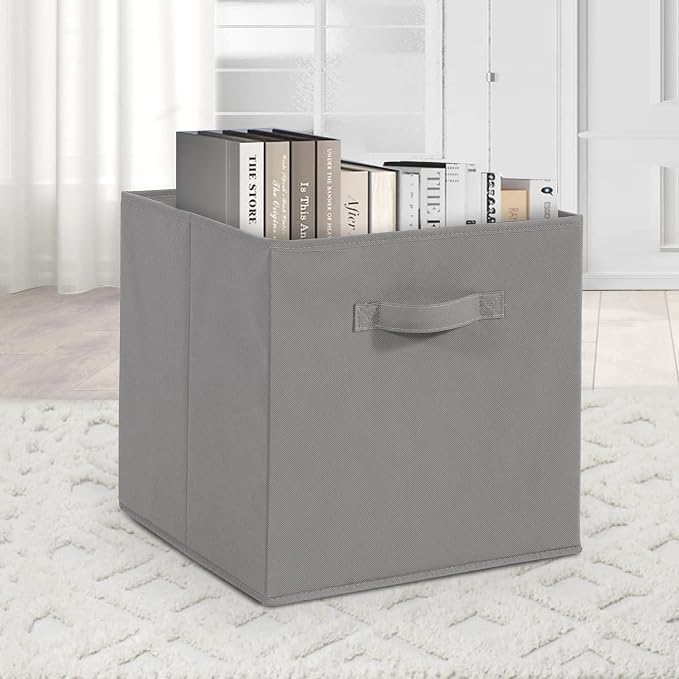 11 Inch Fabric Storage Cubes, Sturdy Foldable Storage Bins, Heavy Duty Cube Organizer for Clothes, Blankets, Shelves, Closets, Bedroom, Living Room, Gray, 7 Pack