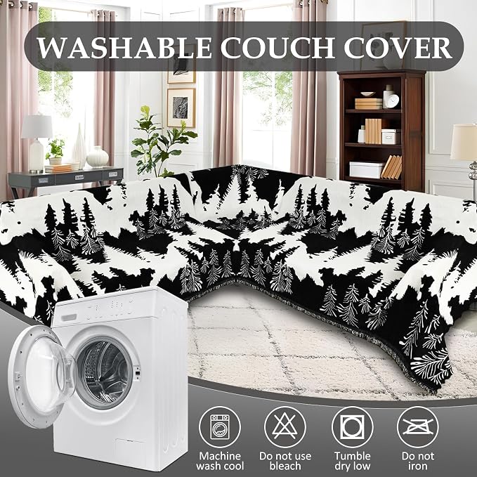 1OO% Waterproof Sectional Couch Covers for Dogs L Shaped Corner Sofa Cover Washable Chenille Sofa Slipcovers Blanket Modern Jacquard Pet Furniture Protector (91"x252", Black Forest)