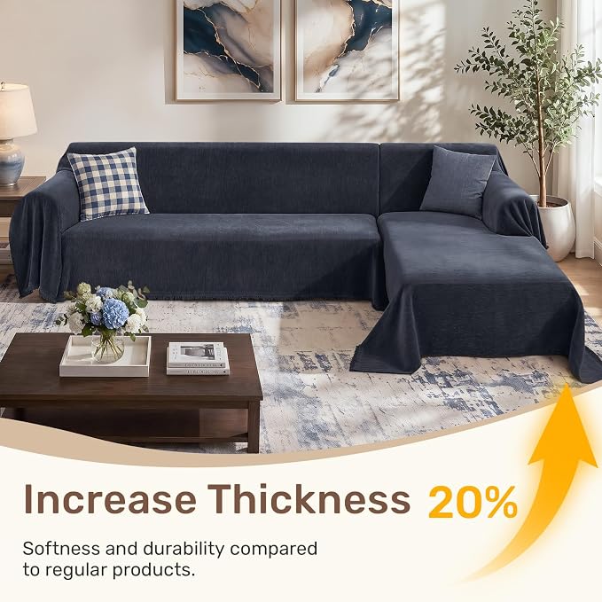 2 Pieces Sectional Couch Covers L Shaped Cover XXL Navy Blue | Thick Washable Fabric for L Shaped Sectional Sofa, Anti-Pet Hair, Stain & Wear Resistant, Easy Care & Installation