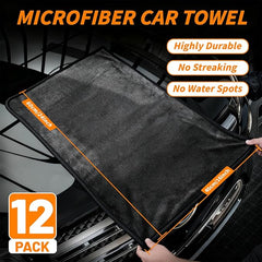 12 Pack Microfiber Car Towels, 24" x 16" Microfiber Cleaning Cloths 600 GSM | Thick Soft, Highly Absorbent, Quick Drying, Scratch-Free Detailing, Buffing, Polishing, Waxing for Cars Truck SUV RV Boat
