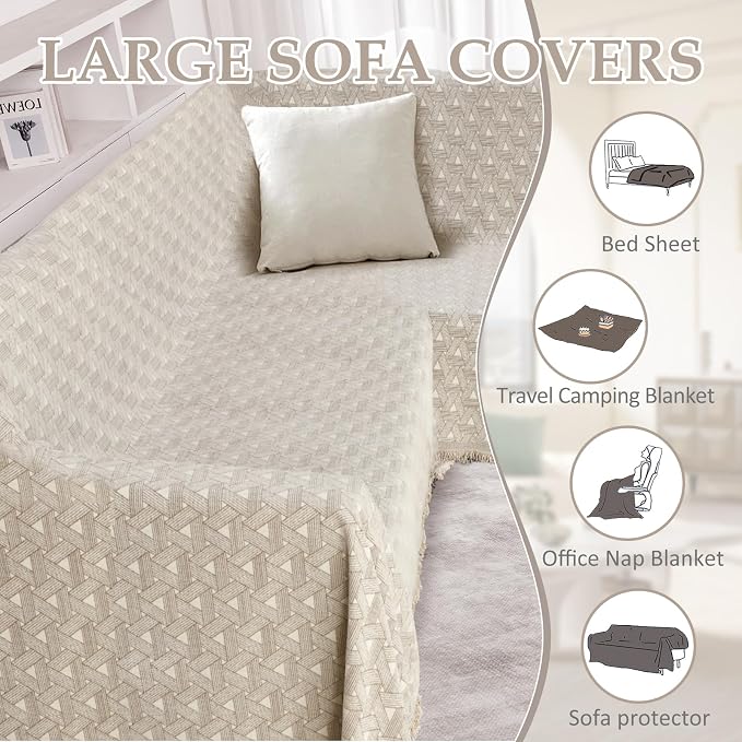 1OO% Waterproof Sectional Couch Covers for Dogs L Shaped Corner Sofa Cover Washable Chenille Sofa Slipcovers Blanket Modern Jacquard Pet Furniture Protector (91"x252", Khaki Weaving Triangle)