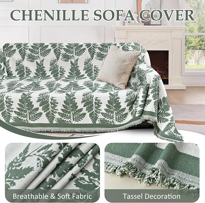 1OO% Waterproof Sectional Couch Covers for Dogs L Shaped Corner Sofa Cover Washable Chenille Sofa Slipcovers Blanket Modern Jacquard Pet Furniture Protector (91"x276", Sage Green)