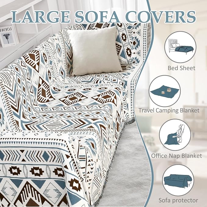 1OO% Waterproof Sectional Couch Covers for Dogs L Shaped Corner Sofa Cover Washable Chenille Sofa Slipcovers Blanket Modern Jacquard Pet Furniture Protector (91"x252", Boho Blue Brown)