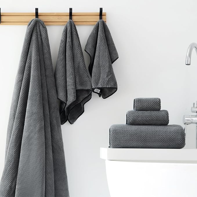 30x60 Inches Extra Large Bath Towels Set Super Soft Absorbent Luxury Microfiber Towels for Bathroom (Charcoal Grey, 6PCS)