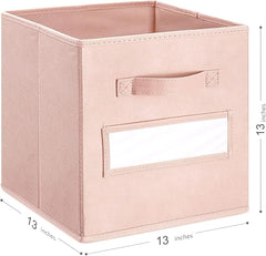 13x13x13 storage cube bins(Set of 10) Fabric storage cubes with 10 Labels Window Cards & a Pen, storage cubes 13x13, Collapsible 13 inch cube storage bins, Cubby Organizer Boxes, Pink
