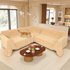 1OO% Waterproof Sectional Couch Covers for Dogs L Shaped Corner Sofa Cover Washable Chenille Sofa Slipcovers Blanket Modern Jacquard Pet Furniture Protector (91"x252", Light Tan)