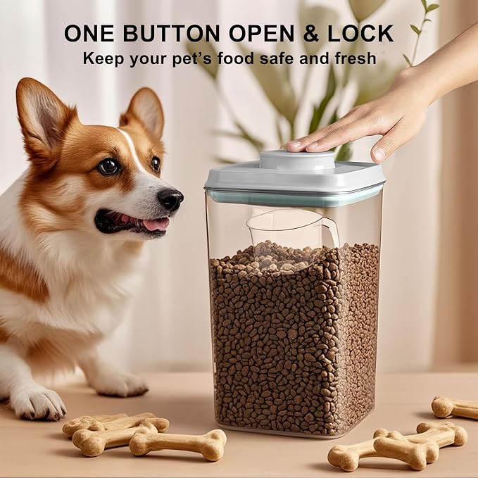 3-5 Lbs Dog Cat Treat Container Pop Pet Food Storage Container with Scoop | Dog Food Storage Bin Canister with Pop Up Lid Airtight Stackable BPA-Free Pet Treat Containers for Kibble & Treats 4.2qt