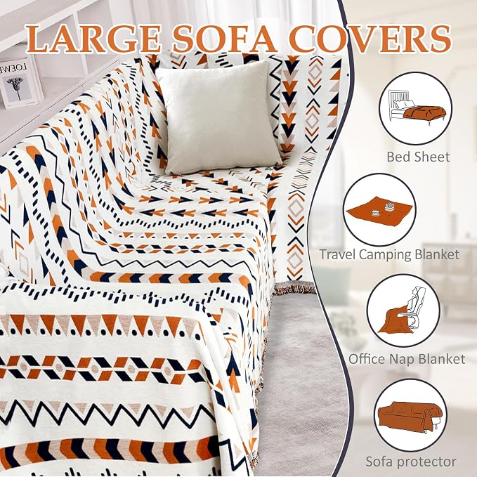 1OO% Waterproof Sectional Couch Covers for Dogs L Shaped Corner Sofa Cover Washable Chenille Sofa Slipcovers Blanket Modern Jacquard Pet Furniture Protector (91"x276", Boho Blue Orange)