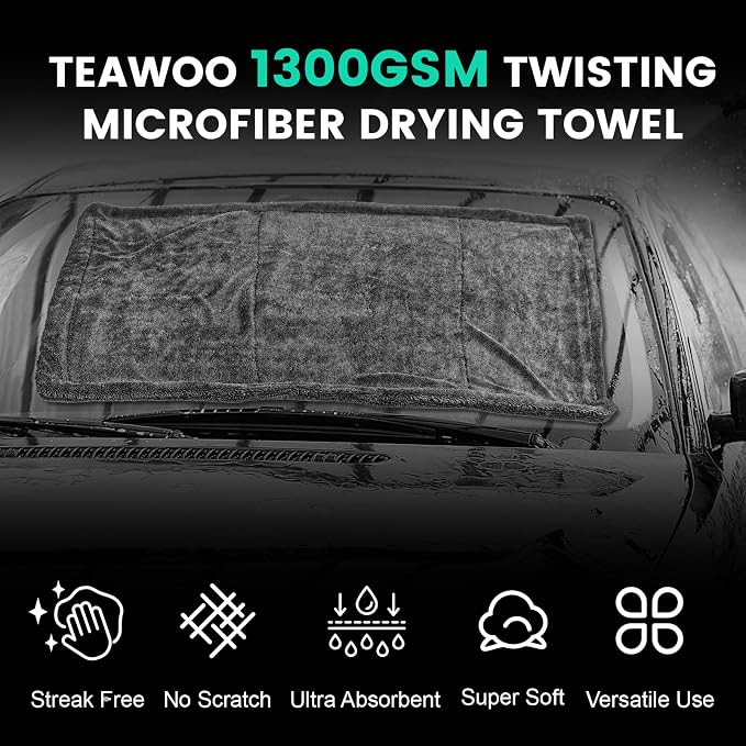2 Pack Double-Sided Car Care, Microfiber Drying Towel, 1300GSM, 35" x 24" | Extra-Large, Ultra-Absorbant Microfiber Drying Towel for Cars and Trucks, Super Absorbent Car Drying Towel