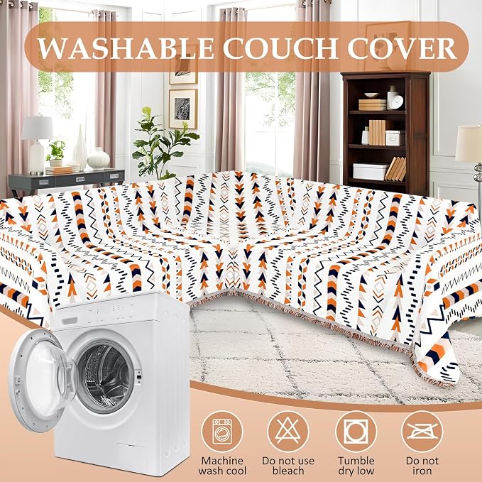 1OO% Waterproof Sectional Couch Covers for Dogs L Shaped Corner Sofa Cover Washable Chenille Sofa Slipcovers Blanket Modern Jacquard Pet Furniture Protector (91"x276", Boho Blue Orange)
