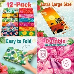 12 Pack Microfiber Beach Towel Set 32x71 Oversized Extra Large Swim Pool Towel Soft Fiber Beach Towels Set for Summer Travel Spa Swim Pool Accessories Vacation Essential Gift(Hawaii Tropical)