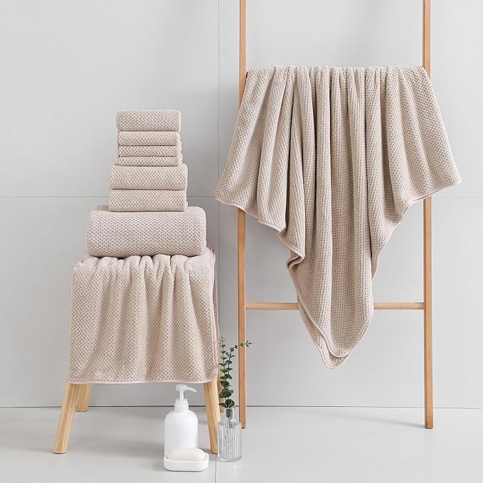 18 Piece Microfiber Bath Towels Set - 6 Bath Sheets,6 Hand Towels And 6 Washcloths,Soft Family Towels,Highly Absorbent Bathroom Towel,Quick Dry Shower Towel Luxury Towels For Hotel Spa Dorm-Camel