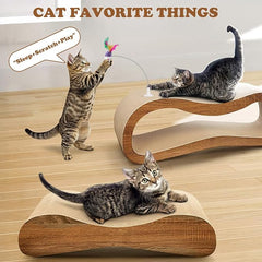 2 in 1 Cat Scratcher for Indoor Cats, Large Cardboard Cat Scratcher with 2 Plug-in Teaser Wand, 100% Recyclable & Reversible Scratching Board Pads Prevents Furniture Damage