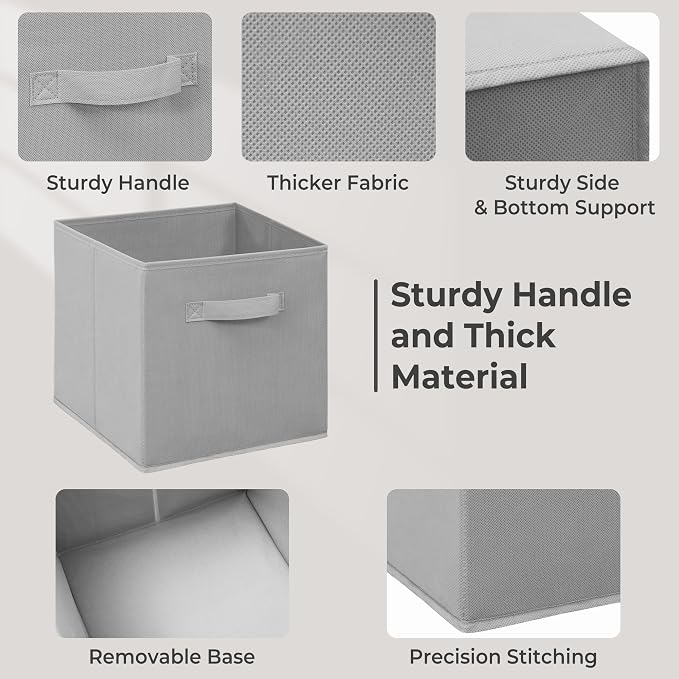 11 Inch Fabric Storage Cubes, Sturdy Foldable Storage Bins, Heavy Duty Cube Organizer for Clothes, Blankets, Shelves, Closets, Bedroom, Living Room, Gray, 10 Pack