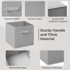 11 Inch Fabric Storage Cubes, Sturdy Foldable Storage Bins, Heavy Duty Cube Organizer for Clothes, Blankets, Shelves, Closets, Bedroom, Living Room, Gray, 6 Pack