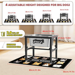 2.8 Gallon Elevated Large Dog Water Bowl, ADENGL 4-Height Adjustable (9.4–14.2'') Raised Stainless Steel Bowl, Dog Bowls Elevated with Spill-Proof Mat & Sturdy Metal Stand for Indoor/Outdoor Use