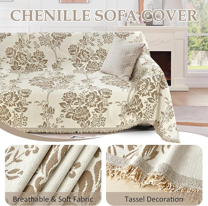 1OO% Waterproof Sectional Couch Covers for Dogs L Shaped Corner Sofa Cover Washable Chenille Sofa Slipcovers Blanket Modern Jacquard Pet Furniture Protector (91"x252", Khaki & Ivory White)