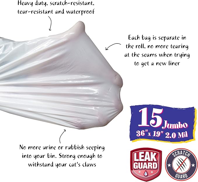 15 Count Fresh Kitty Litter Box Liners Super Thick, Durable, Easy Clean Up Jumbo Drawstring Scented Litter Pan Box Liners, Bags for Pet Cats