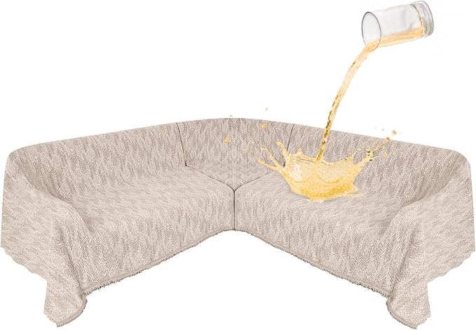 1OO% Waterproof Sectional Couch Covers for Dogs L Shaped Corner Sofa Cover Washable Chenille Sofa Slipcovers Blanket Modern Jacquard Pet Furniture Protector (91"x276", Light Khaki)