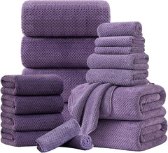 18 Piece Microfiber Bath Towels Set - 6 Bath Sheets,6 Hand Towels And 6 Washcloths,Soft Family Towels,Highly Absorbent Bathroom Towel,Quick Dry Shower Towel Luxury Towels For Hotel Spa Dorm-Purple