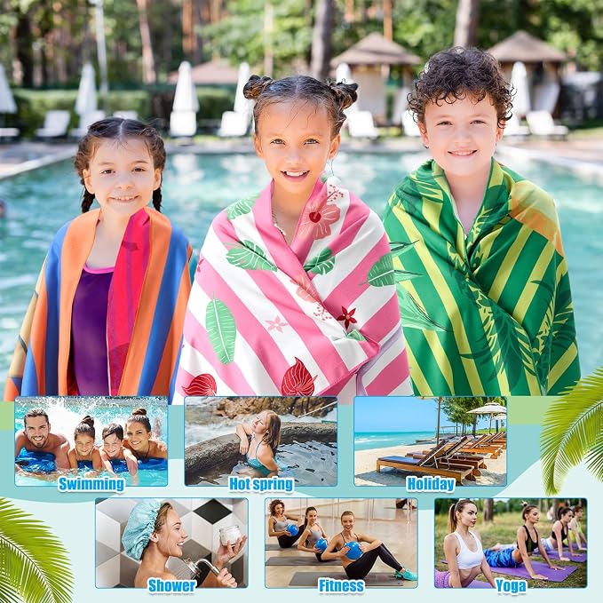 12 Pcs Oversized Microfiber Beach Towels Set 30 x 60 Extra Large Fiber Swim Pool Towel Absorbent Bath Blanket for Travel Vacation Accessories Gift Spa Soft Lightweight(Tropical)
