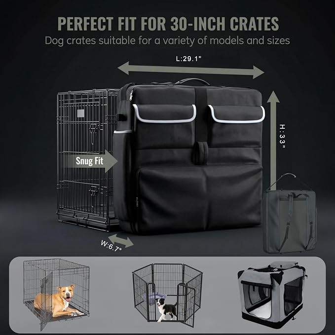 30" Dog Cage Storage Bag, Heavy Duty Waterproof 1680D Oxford & Shockproof Pearl Cotton DogCrate Carry Bag, 3-Side Open Dog Fence Carrying Bag,for Foldable Wire Crates Pet Playpen Outdoor RV Travel