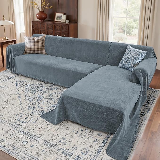 2 Pieces Sectional Couch Covers L Shaped Cover XL Dusty Blue | Thick Washable Fabric for L Shaped Sectional Sofa, Anti-Pet Hair, Stain & Wear Resistant, Easy Care & Installation