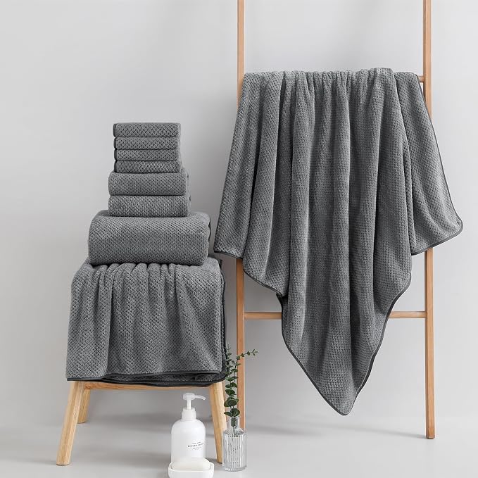 18 Piece Microfiber Bath Towels Set - 6 Bath Sheets,6 Hand Towels And 6 Washcloths,Soft Family Towels,Highly Absorbent Bathroom Towel,Quick Dry Shower Towel Luxury Towels For Hotel Spa Dorm-Dark Gray
