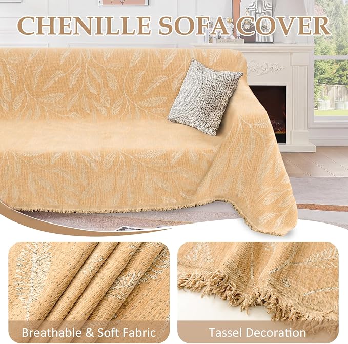1OO% Waterproof Sectional Couch Covers for Dogs L Shaped Corner Sofa Cover Washable Chenille Sofa Slipcovers Blanket Modern Jacquard Pet Furniture Protector (91"x252", Light Tan)