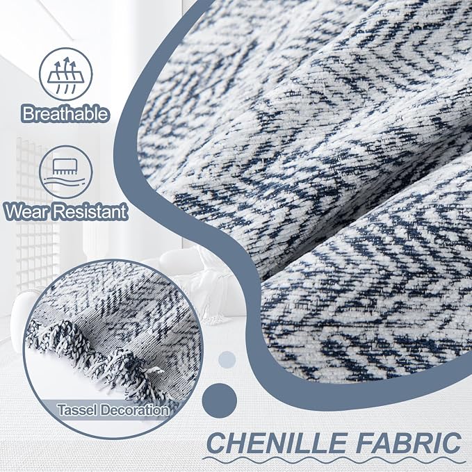 1OO% Waterproof Sectional Couch Covers for Dogs L Shaped Corner Sofa Cover Washable Chenille Sofa Slipcovers Blanket Modern Jacquard Pet Furniture Protector (91"x252", Navy Wave)