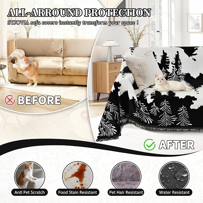 1OO% Waterproof Sectional Couch Covers for Dogs L Shaped Corner Sofa Cover Washable Chenille Sofa Slipcovers Blanket Modern Jacquard Pet Furniture Protector (91"x252", Black Forest)