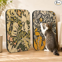 2 Pack Cat Wall Scratcher, Art Cat Scratching Board for Cats | Wall Mounted Cat Scratch Pad, Water-Based Ink, Hook&Loop Strips, Floor or Wall Use, 16.7x11x1 Inch, William Flower