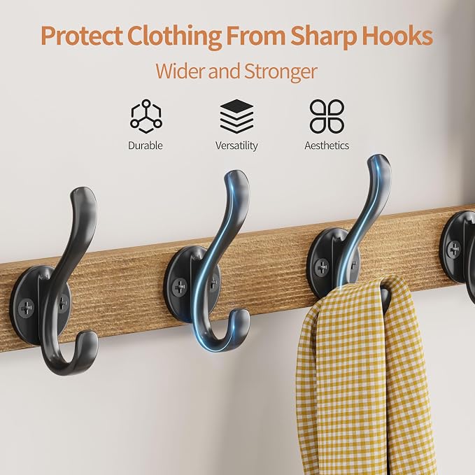29 inch Coat Rack Wall Mount with Shelf, Entryway Wall Shelf with Hooks, Heavy Duty Coat Hanger Wall Mount with Key Holders and Mail Organizer for Living Room, Bedroom, Brown