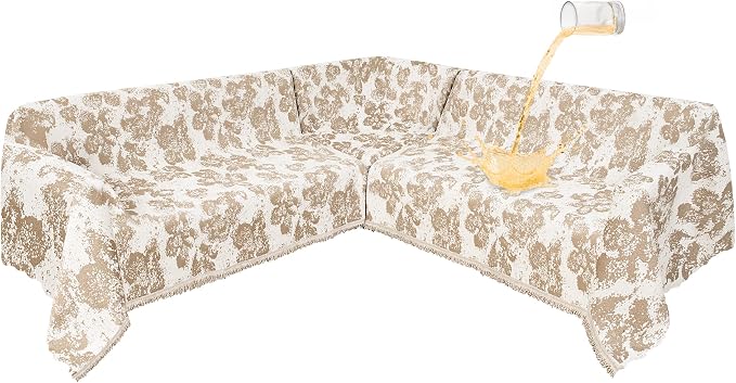 1OO% Waterproof Sectional Couch Covers for Dogs L Shaped Corner Sofa Cover Washable Chenille Sofa Slipcovers Blanket Modern Jacquard Pet Furniture Protector (91"x276", Khaki Flower Shadow)