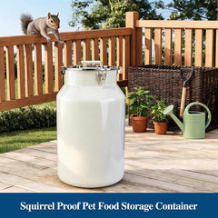 25 Lbs Stainless Steel Dog Food Storage Container with Scoop, Large Metal Dog Food Bin with Airtight Lid & Locking Clamp, Pet Treat Jars for Dogs & Cats, Keep Fresh, White