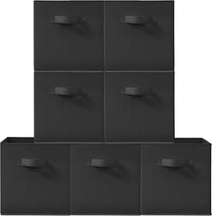 11 Inch Fabric Storage Cubes, Sturdy Foldable Storage Bins, Heavy Duty Cube Organizer for Clothes, Blankets, Shelves, Closets, Bedroom, Living Room, Black, 7 Pack