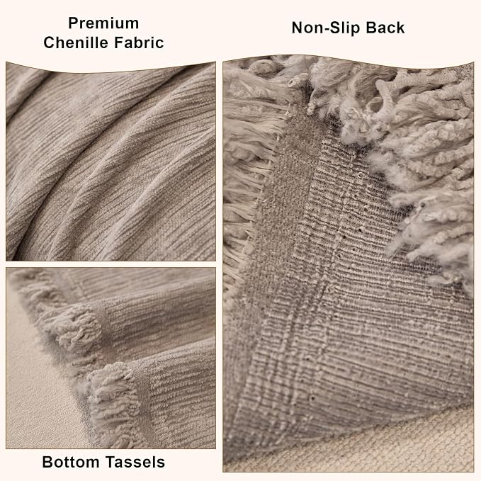 1-Piece Light Grey Sofa Cover Heavy Thick Chenille Couch Covers | X-Large Non Slip Washable Slipcover for Sectional Sofa, Pet Friendly Furniture Protector for Pet Dogs Cats Scratch, 71"x134"