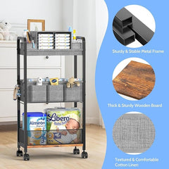 2In1 Baby Diaper Caddy & 3-Tier Rolling Diaper Cart, Caddy Organizer Cart with Dividers, Mobile Metal Bedside Carts for Baby Essentials, Rolling Carts for Newborn Nursery with Wheels, Large Capacity