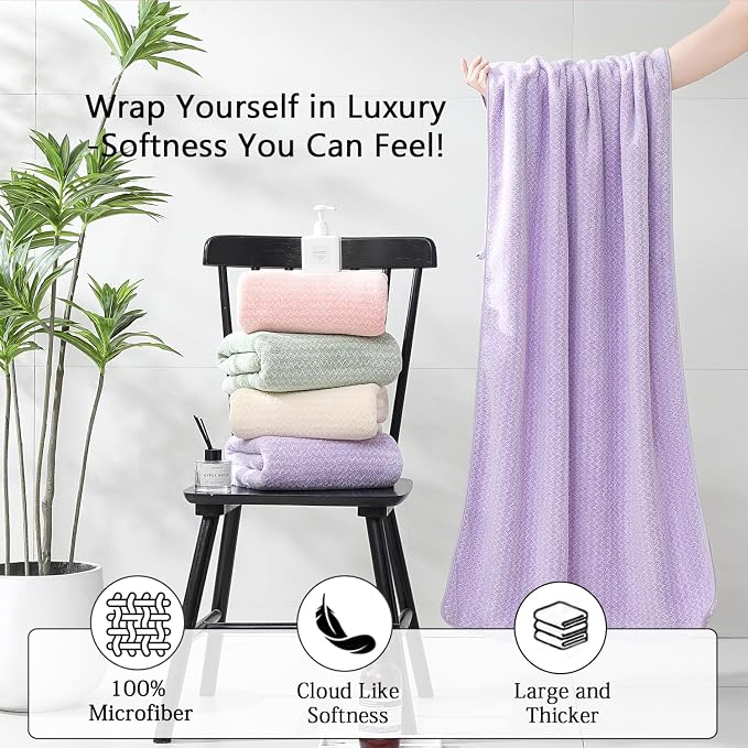18 Piece Bath Towels Set,100% Microfiber Family Bathroom Towel with Hanging Loops-6 Bath Towels,6 Hand Towels,6 Washcloths,Quick Dry Highly Absorbent Shower Towel for Bathroom,Hotel,Spa-Light Purple