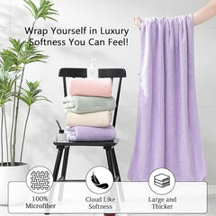 18 Piece Bath Towels Set,100% Microfiber Family Bathroom Towel with Hanging Loops-6 Bath Towels,6 Hand Towels,6 Washcloths,Quick Dry Highly Absorbent Shower Towel for Bathroom,Hotel,Spa-Light Purple
