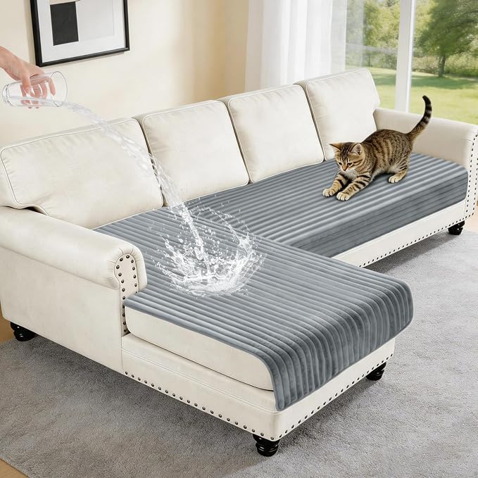100% Waterproof Couch Covers for Sectional Sofa, Washable Couch Cover, L Shaped Couch Cover for Dogs, Non Slip 2 Pieces Sofa Cover Pet Friendly, 35"x63"+35"x70.9"-Light Grey