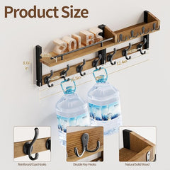 29 inch Coat Rack Wall Mount with Shelf, Entryway Wall Shelf with Hooks, Heavy Duty Coat Hanger Wall Mount with Key Holders and Mail Organizer for Living Room, Bedroom, Wooden Brown & Black