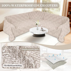 1OO% Waterproof Sectional Couch Covers for Dogs L Shaped Corner Sofa Cover Washable Chenille Sofa Slipcovers Blanket Modern Jacquard Pet Furniture Protector (91"x276", Light Khaki)