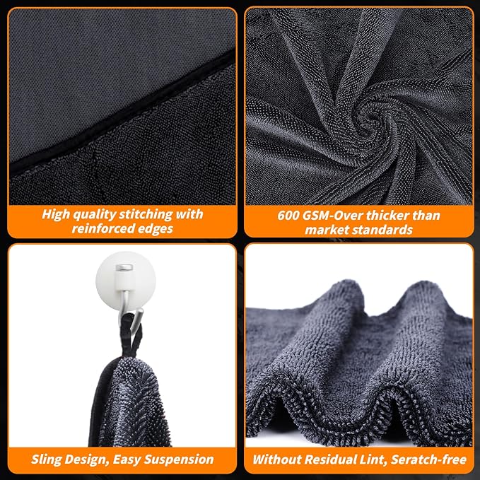 12 Pack Microfiber Car Towels, 24" x 16" Microfiber Cleaning Cloths 600 GSM | Thick Soft, Highly Absorbent, Quick Drying, Scratch-Free Detailing, Buffing, Polishing, Waxing for Cars Truck SUV RV Boat