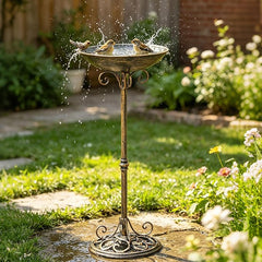 27.6" H Cast Iron BirdBaths for Outdoors,Metal Bird Bath for Outside | Standing Bird Feeder,Home Garden Lawn Yard Decorations